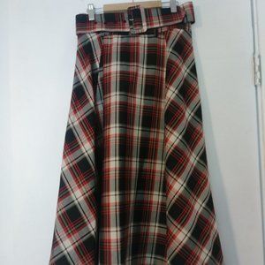 H&M belted plaid midi skirt